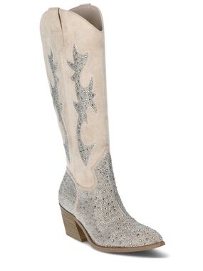 Madden NYC Embellished Cream Suede Western Tall Boots